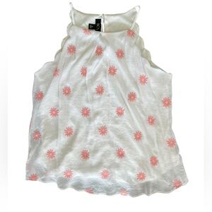 BCX White with Pink Flower Scalloped‎ Lined Tank Top Flowy Size XL